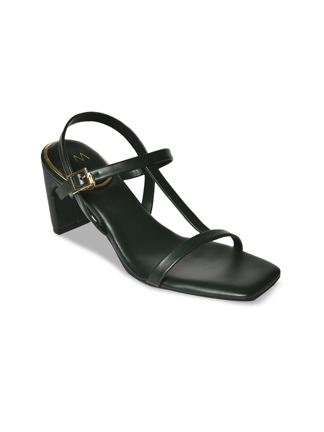 

W Women PU Block Heels Sandals with Buckles, Green
