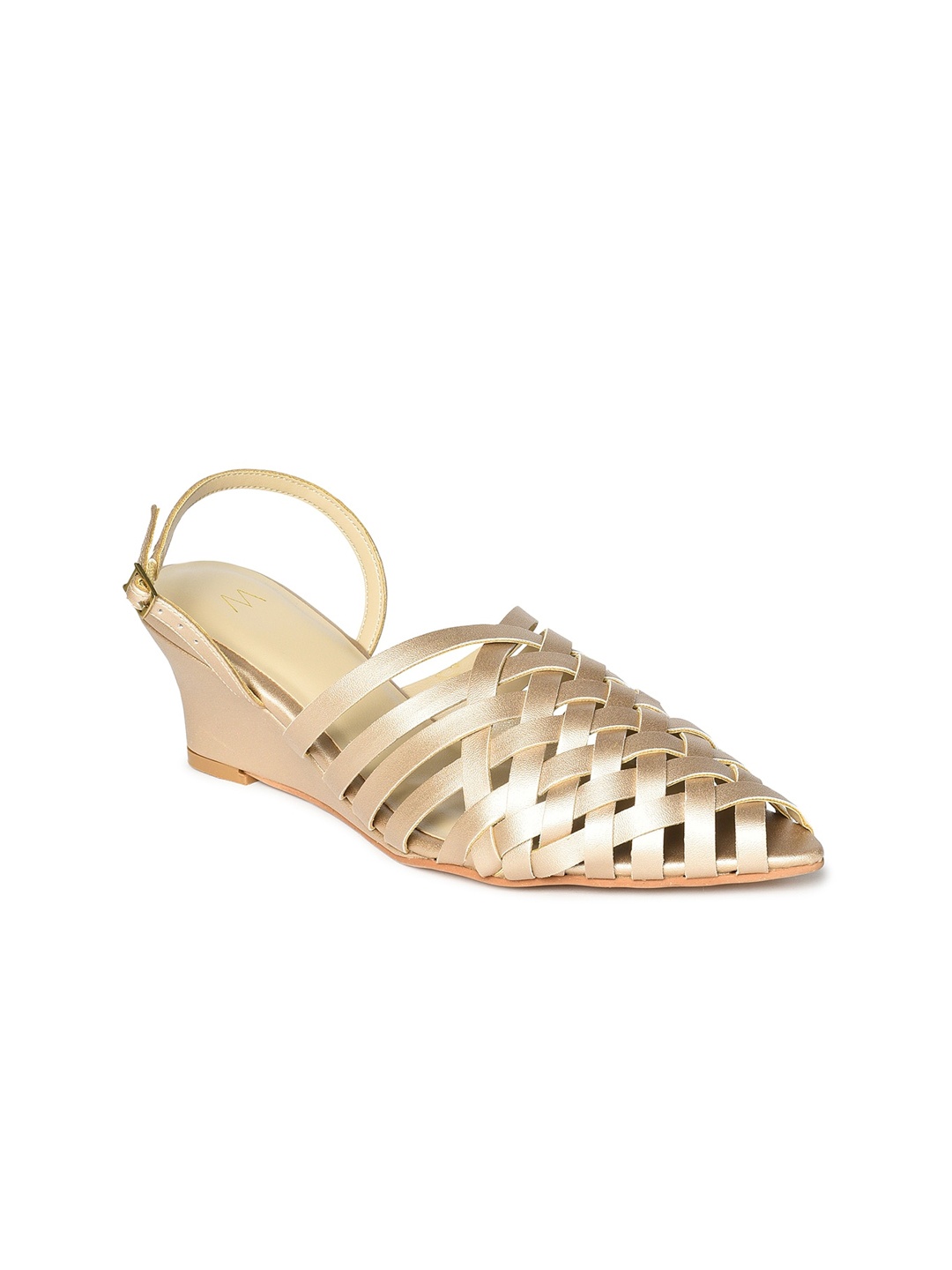

W Women Gold-Toned PU Wedge Pumps with Buckles
