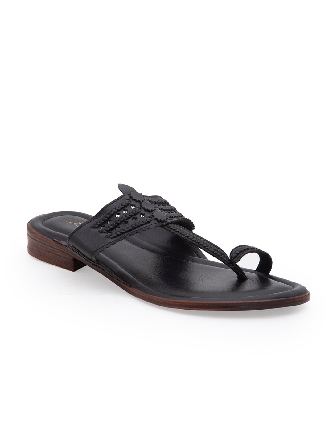 

5 ELEMENTS Women Black Ethnic One Toe Flats with Laser Cuts