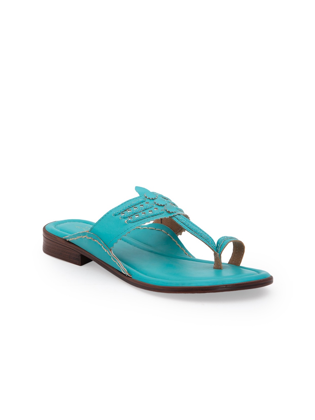

5 ELEMENTS Women Turquoise Blue Ethnic One Toe Flats with Laser Cuts