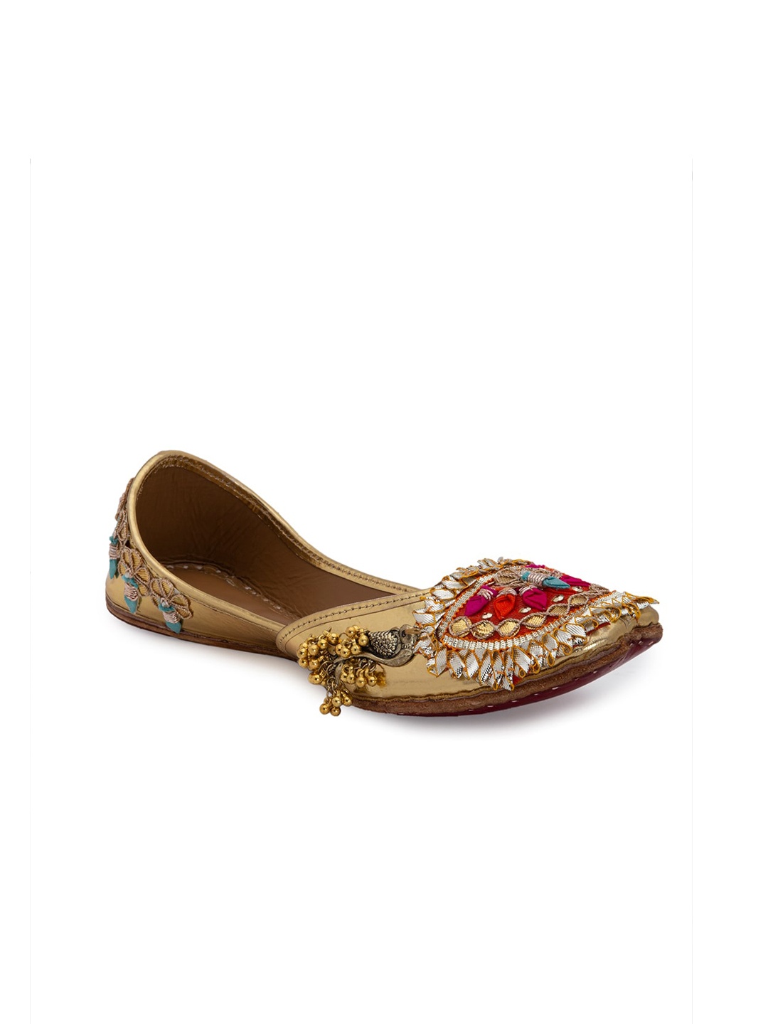 

5 ELEMENTS Women Gold-Toned Embellished Ethnic Mojaris Flats