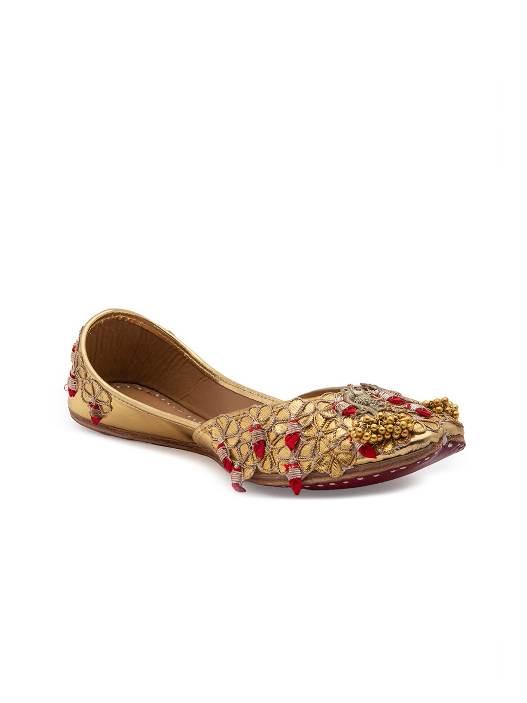 

5 ELEMENTS Women Gold-Toned Embellished Ethnic Mojaris Flats