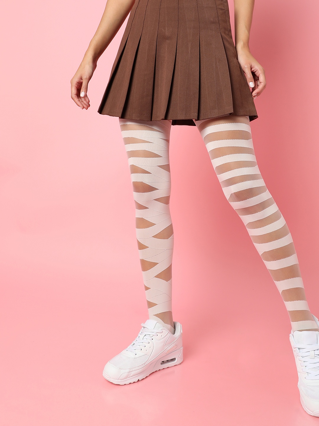 

HAUTE SAUCE by Campus Sutra Women White Striped Sheer Stockings