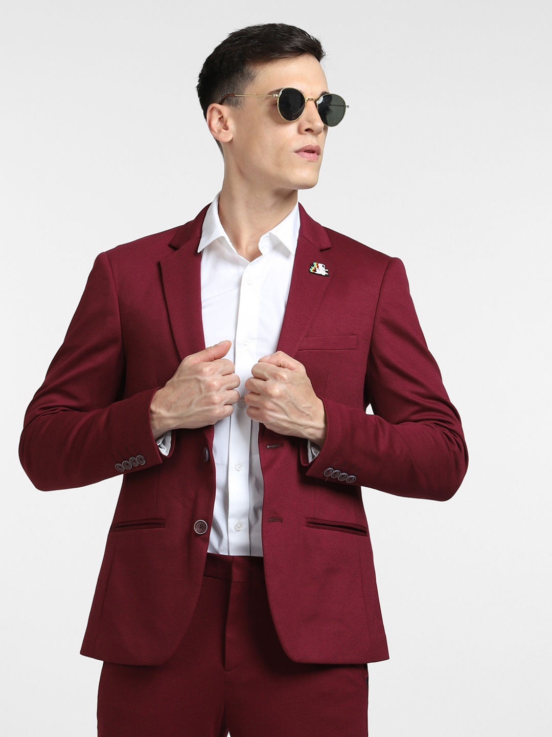 

Jack & Jones Men Maroon Solid Single-Breasted Casual Blazer
