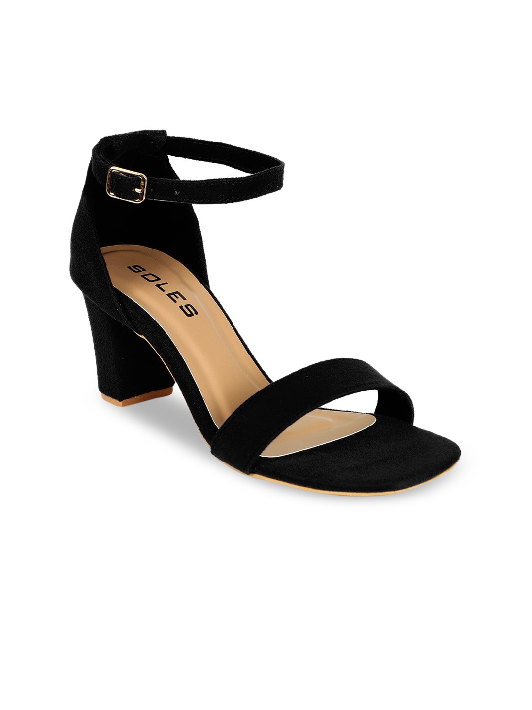 

SOLES Women Black Block Heels Sandals with Buckles