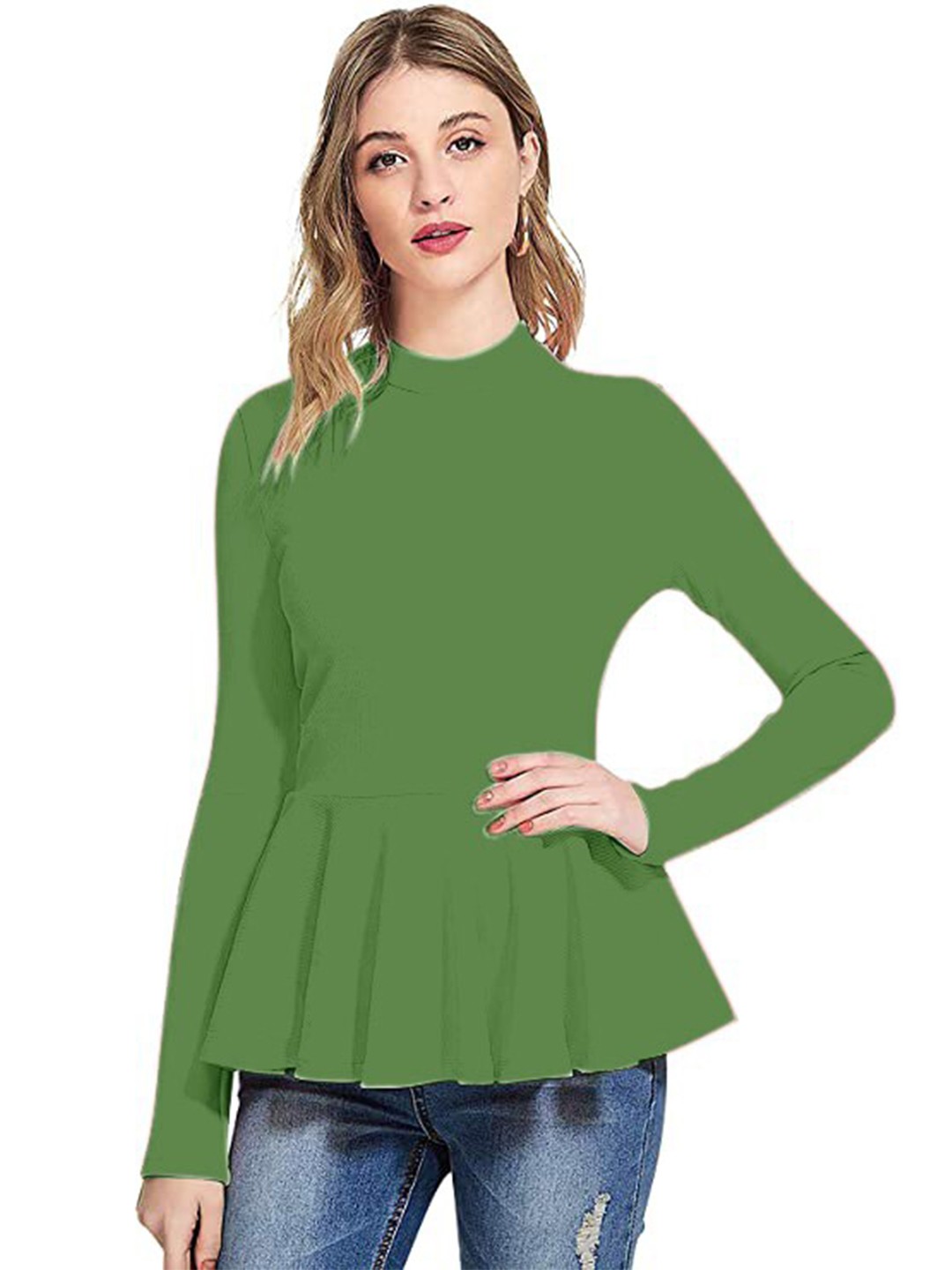

SWEETPEL Women Green Peplum Top