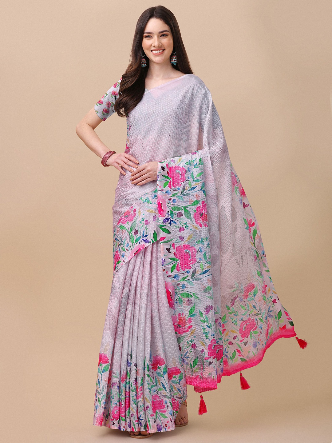 

Mitera Purple & Green Floral Printed Saree