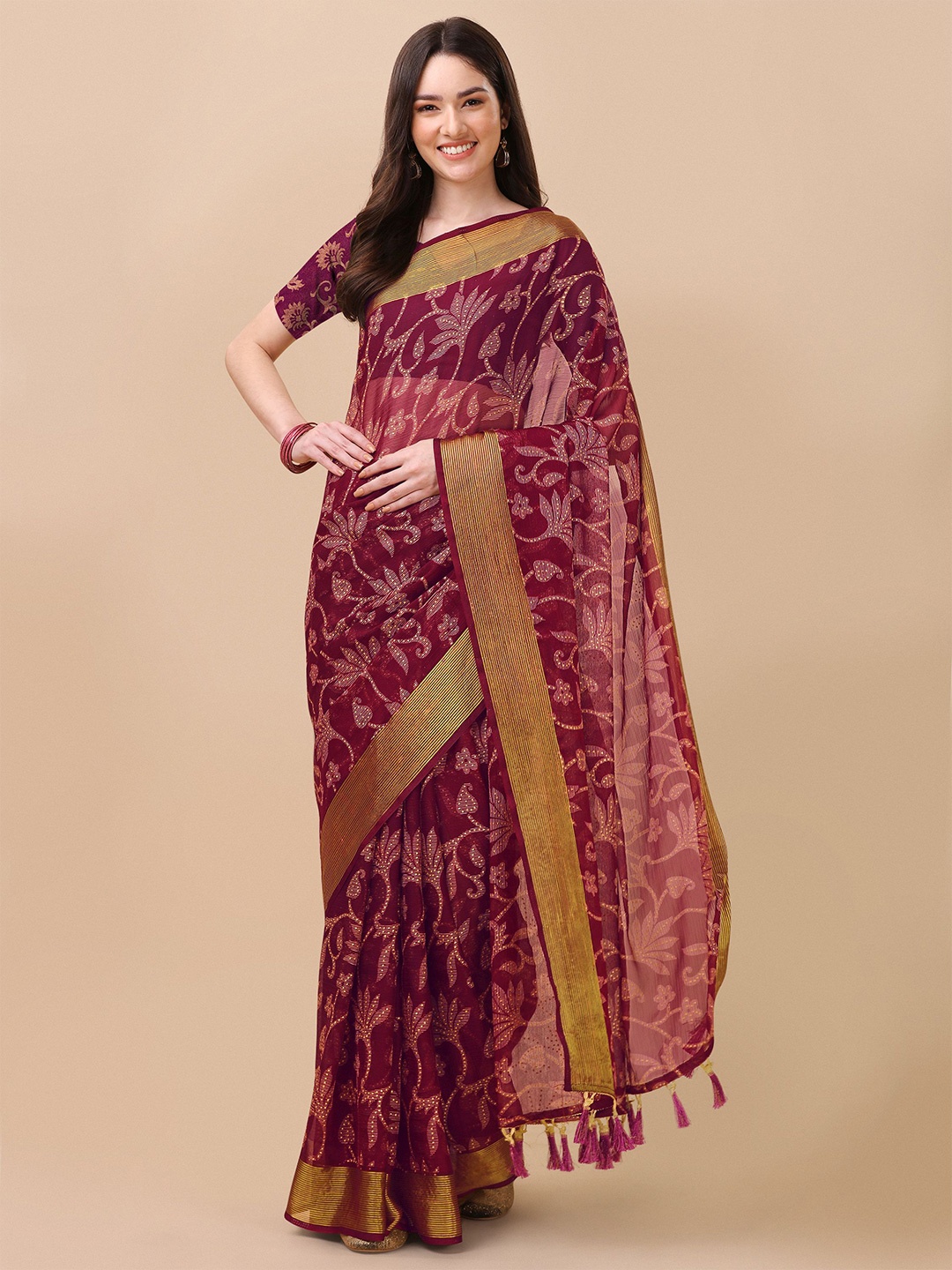 

Mitera Purple & Beige Floral Printed Saree