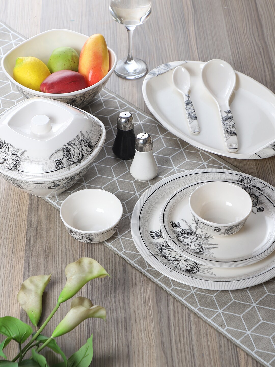 

CDI 41Pieces White & Black Printed Dishwasher & Microwave Safe Melamine Glossy Dinner Set