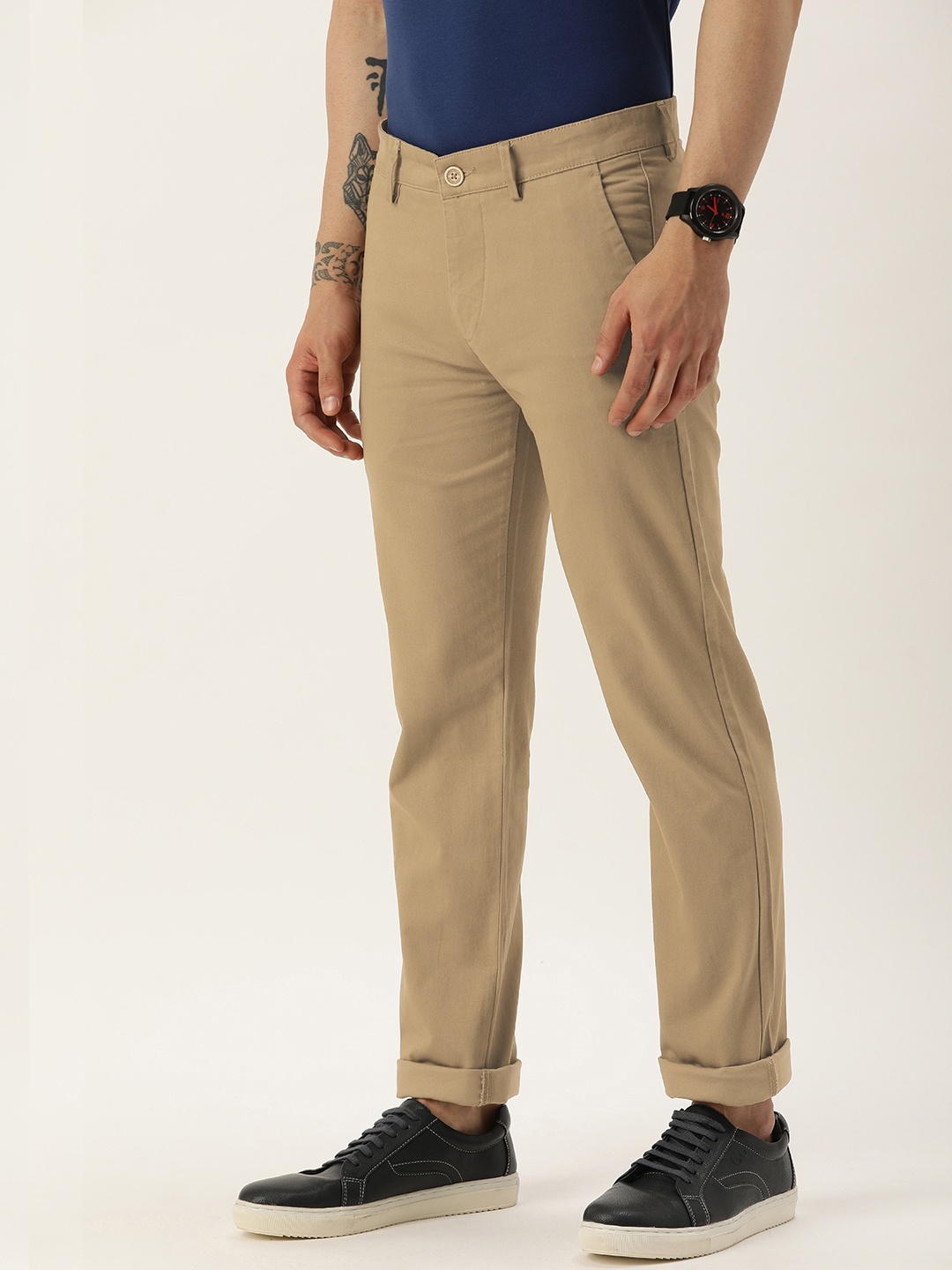 

Peter England Casuals Men Mid-Rise Super Slim Fit Trousers, Khaki