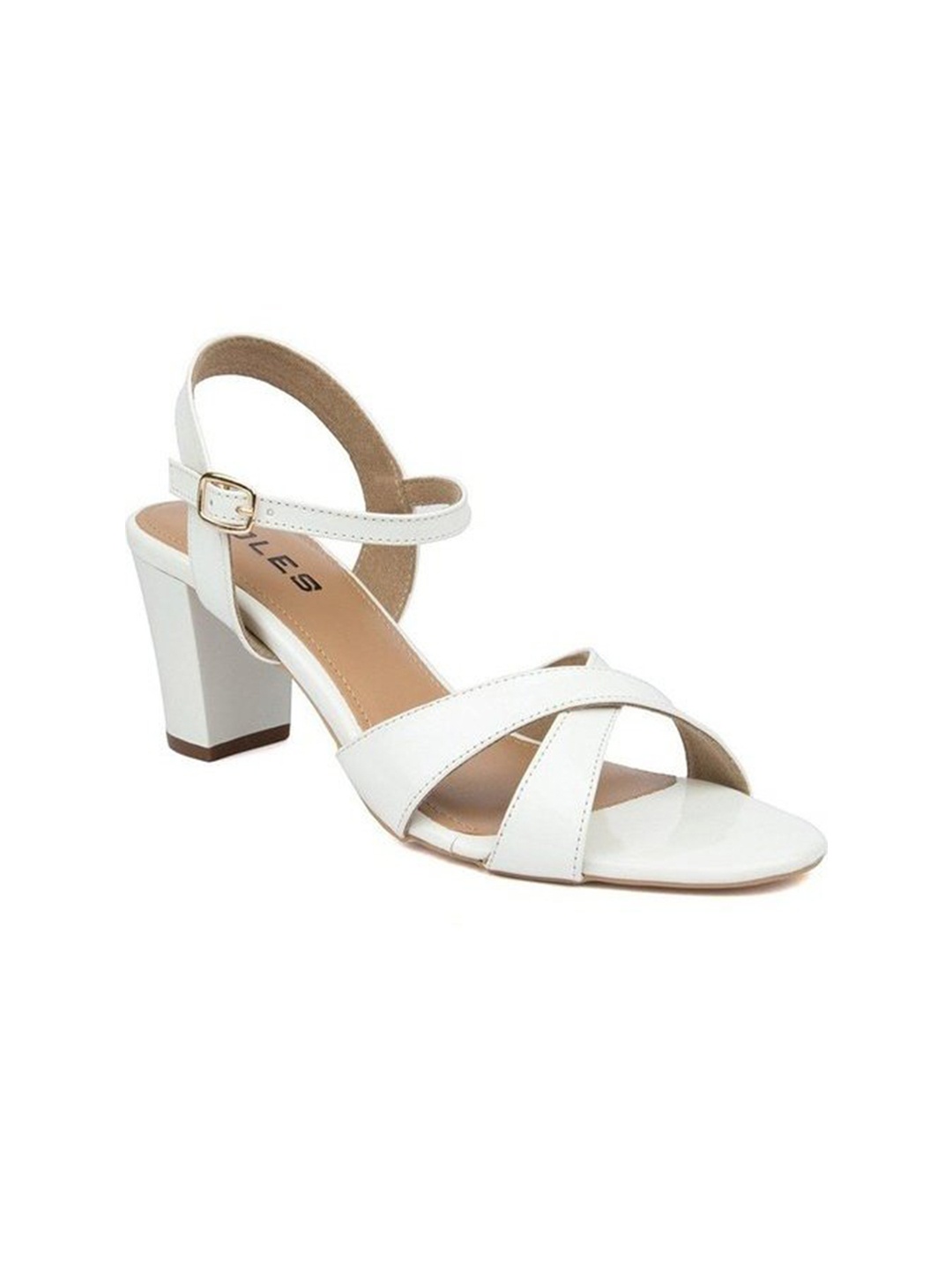 

SOLES Women White Block Heels Sandals with Buckles