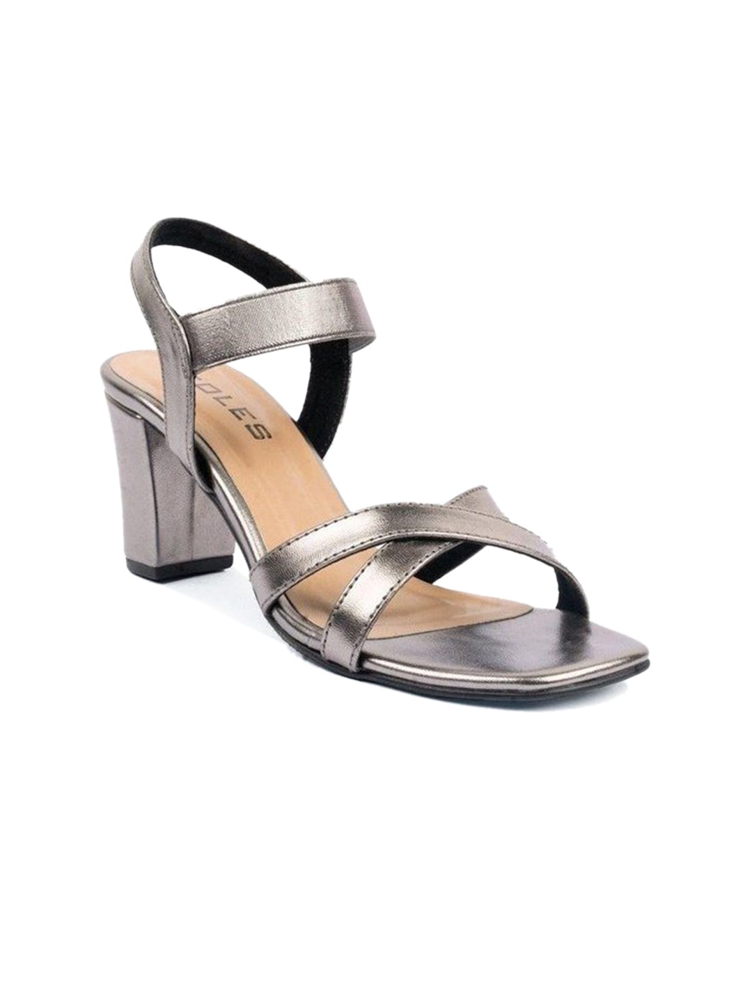 

SOLES Women Gunmetal-Toned Block Heels Sandals, Metallic