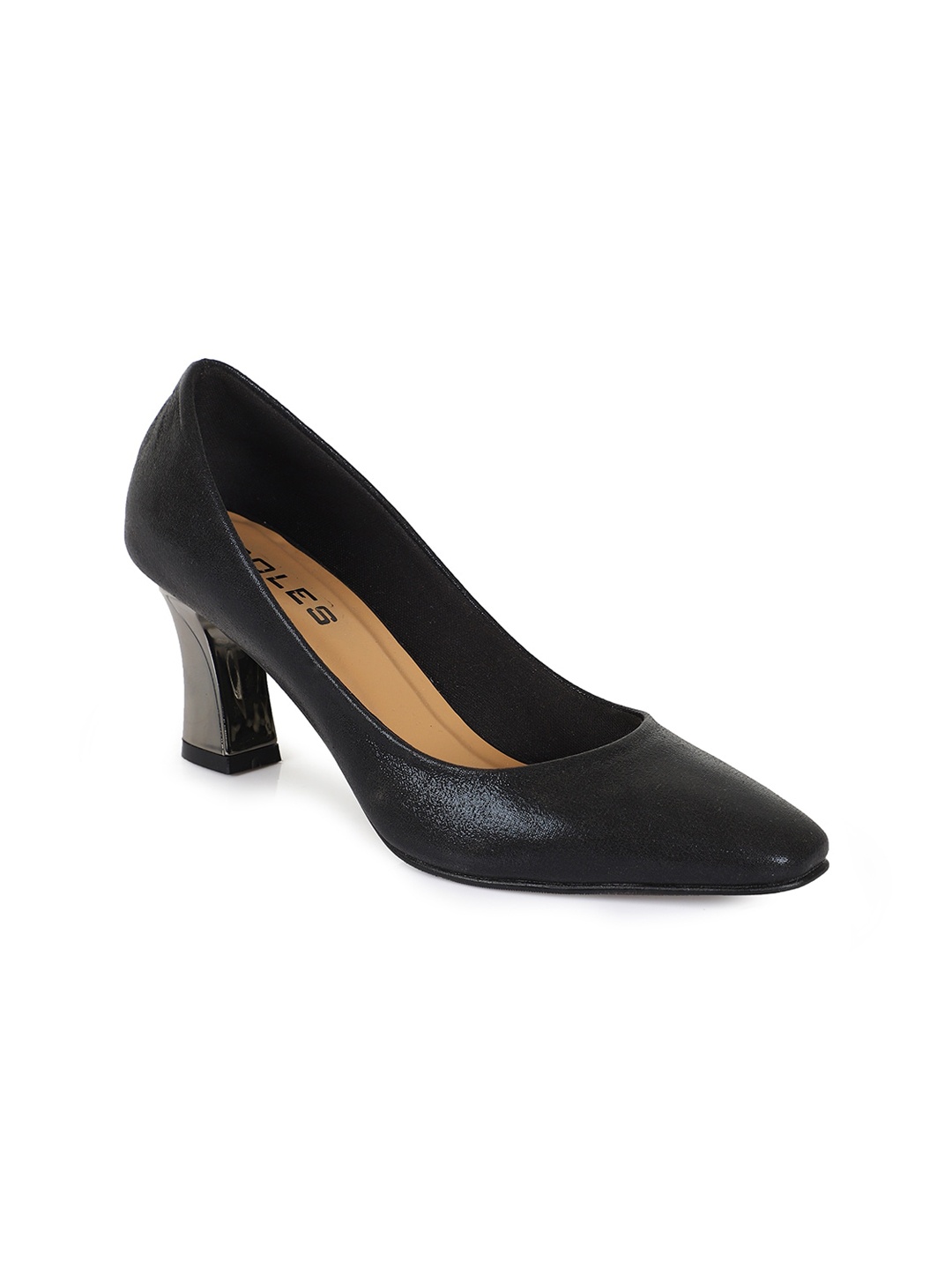 

SOLES Women Gunmetal-Toned Block Heels Pumps, Metallic