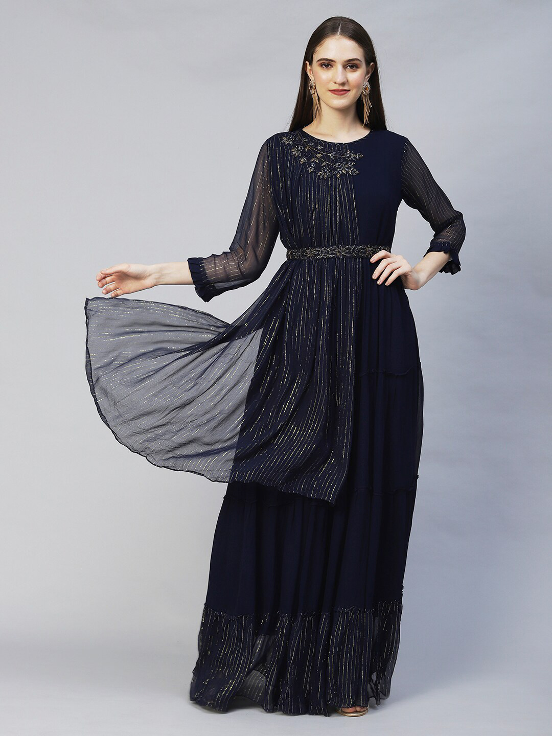 

FASHOR Women Navy Blue Embellished Maxi Dress