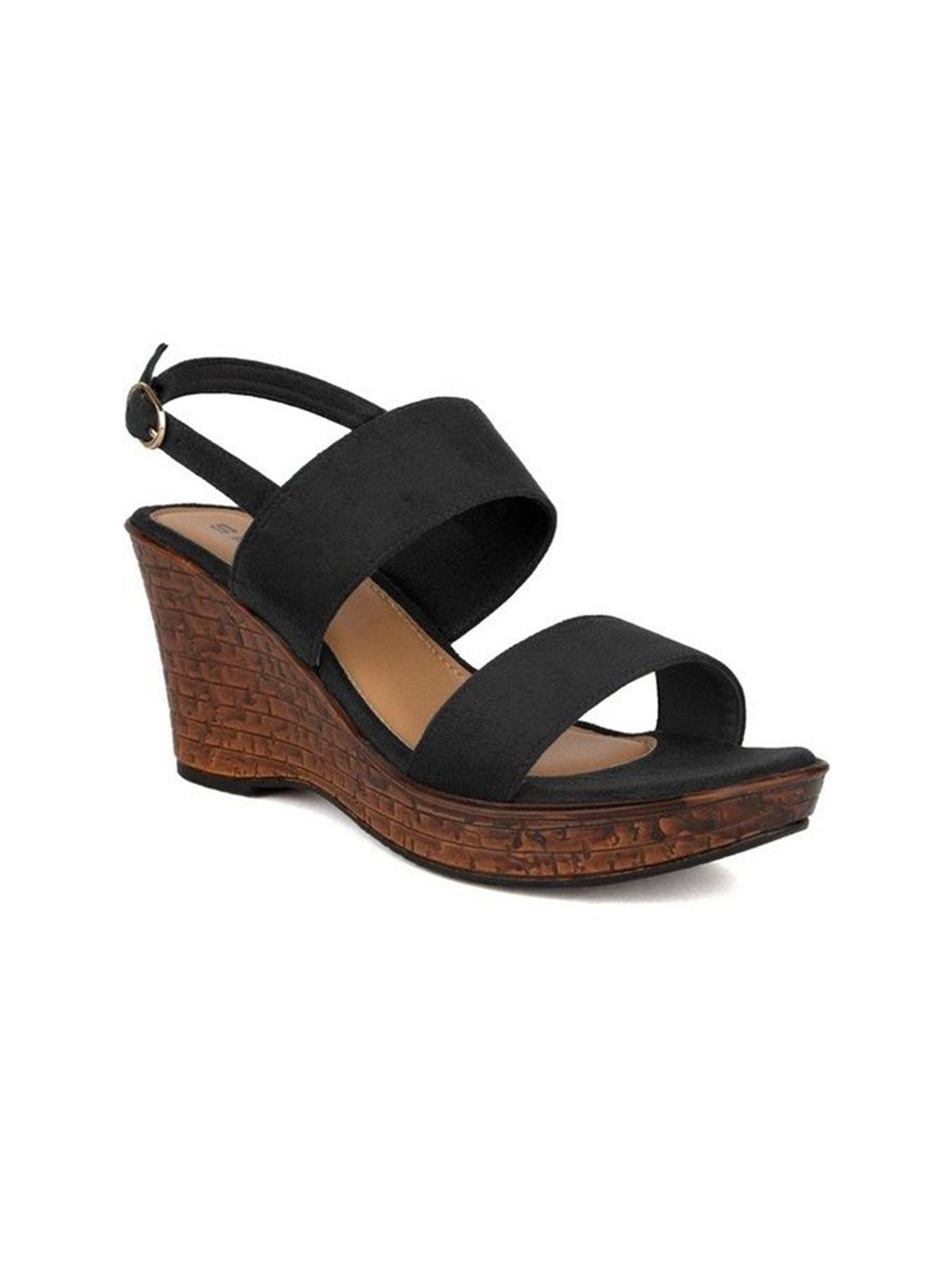 

SOLES Women Black Wedge Sandals with Buckles