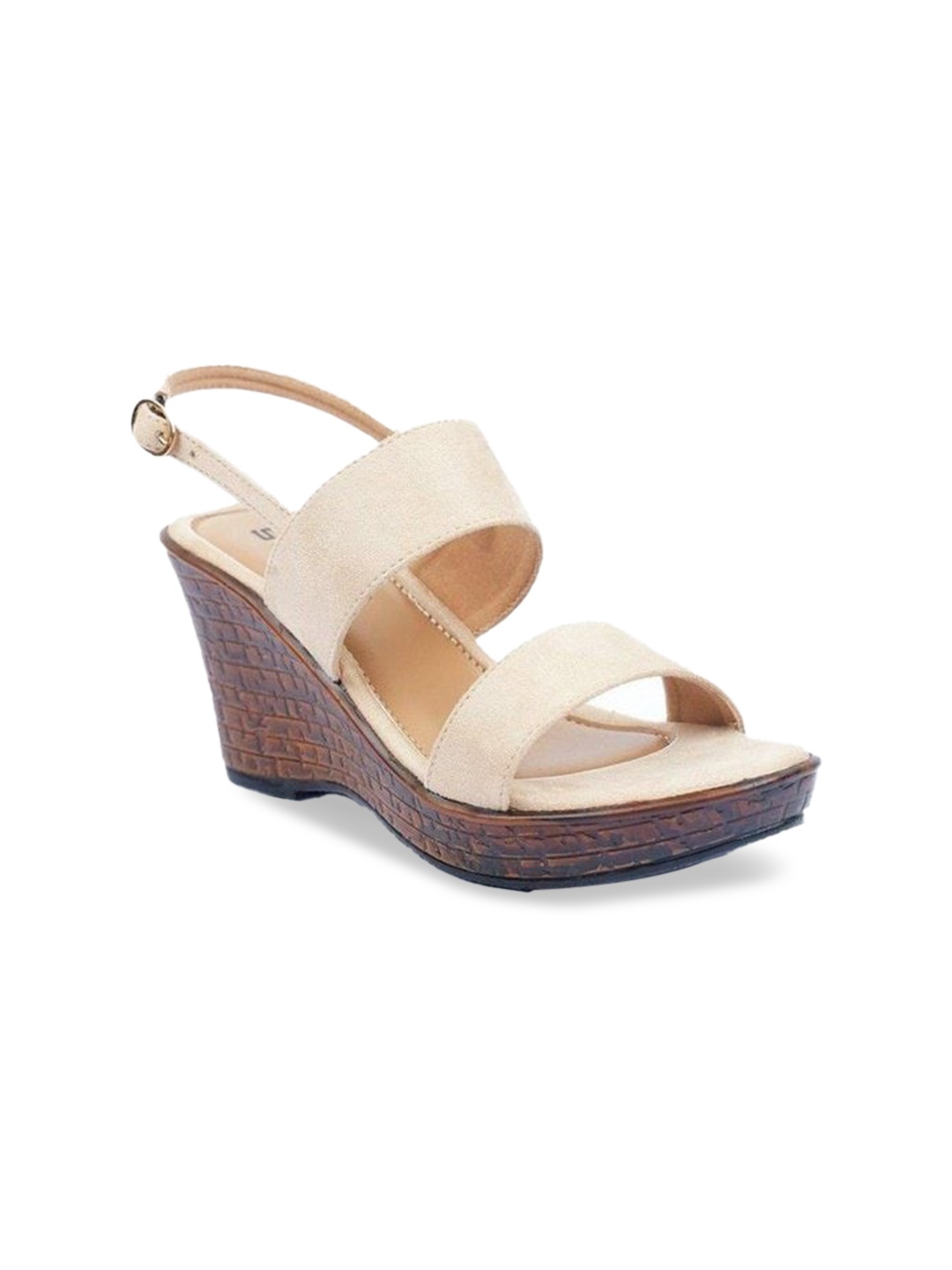 

SOLES Women Beige Wedge Sandals with Buckles