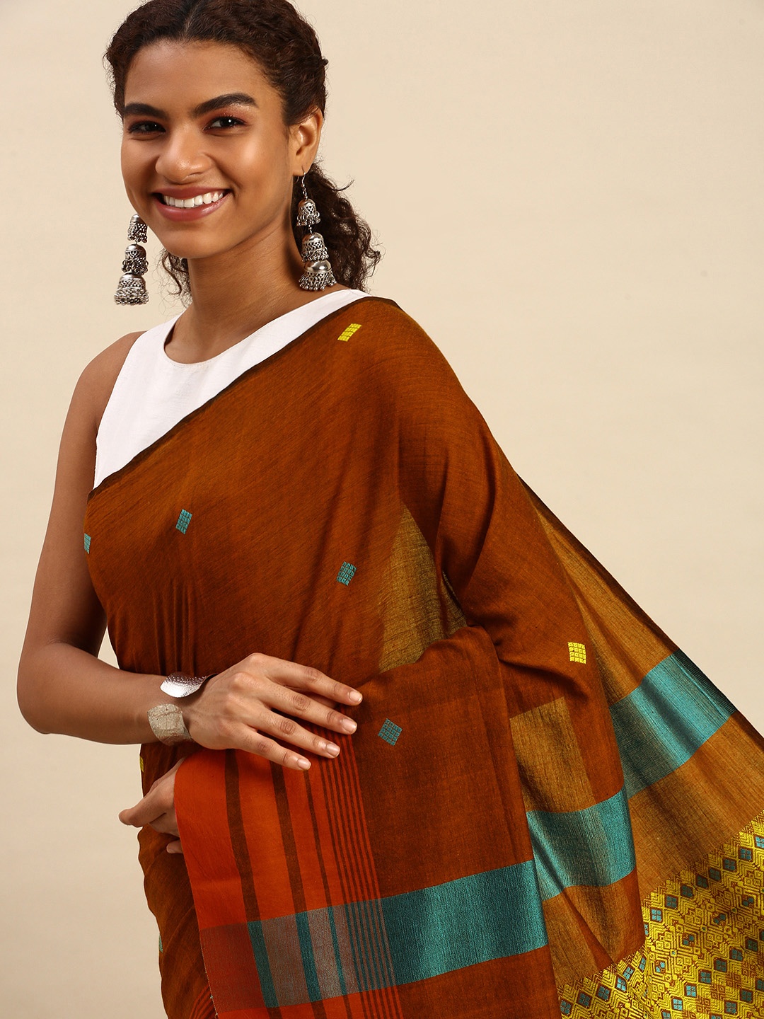 

ArtEastri Cotton Handloom Saree, Brown