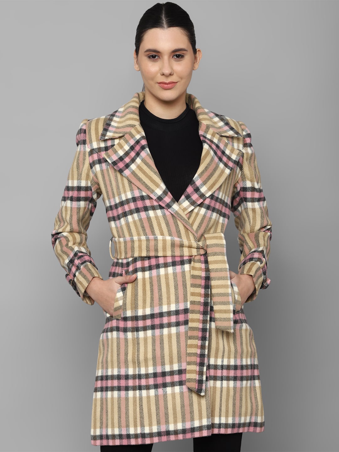 

Allen Solly Woman Women Beige Checked Longline Tailored Jacket
