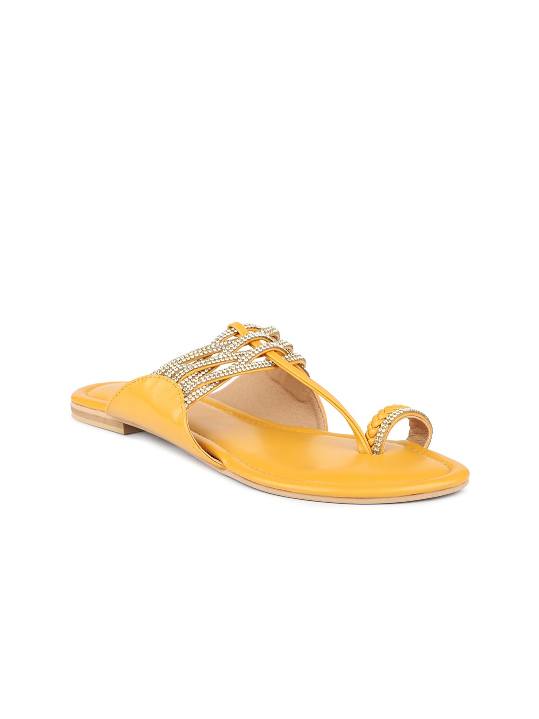Inc 5 Women Mustard Embellished Ethnic Open Toe Flats