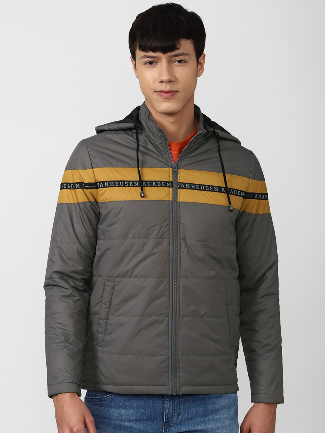 

Van Heusen ACADEMY Men Grey & Yellow Padded Jacket