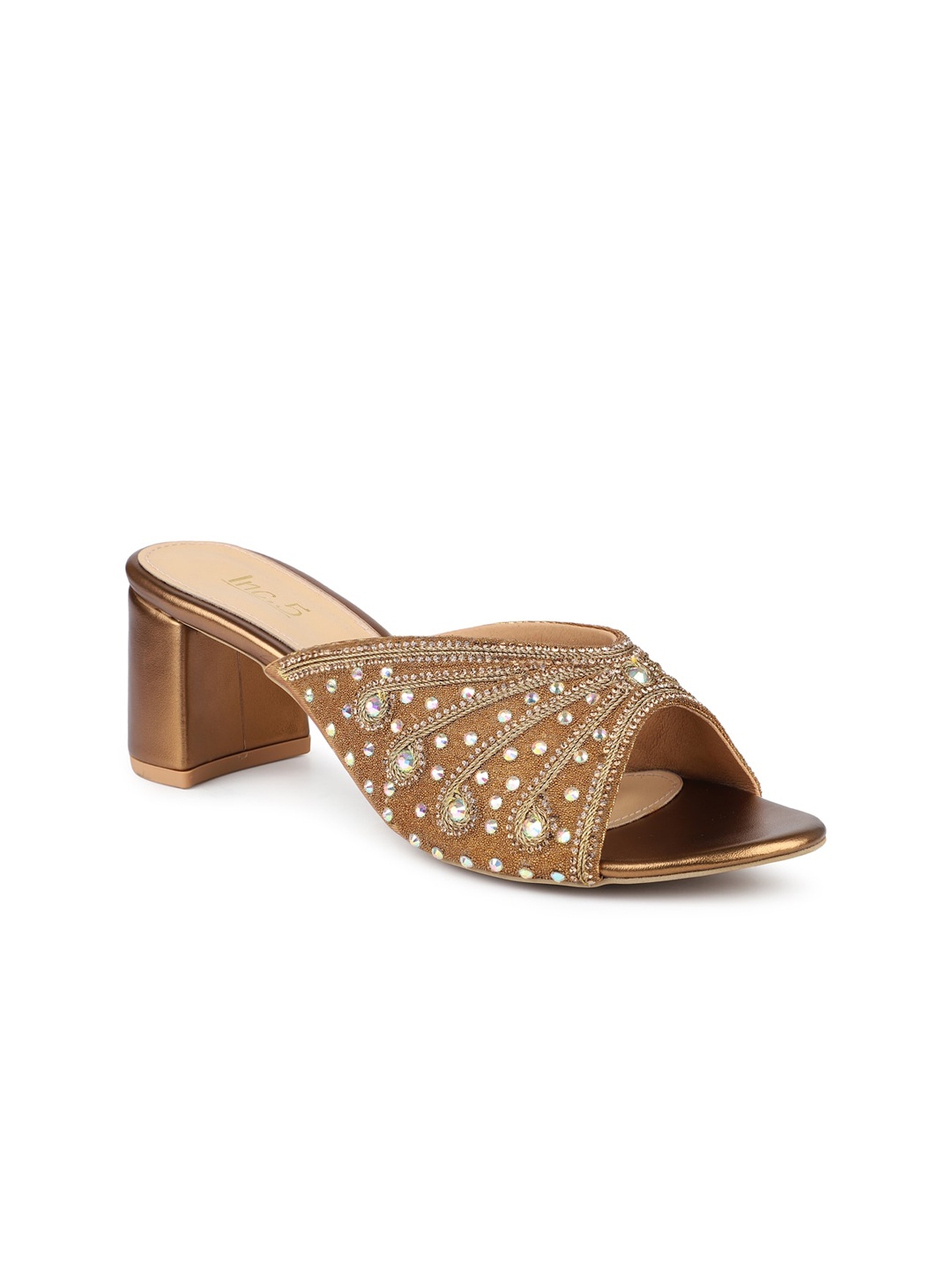 

Inc 5 Women Gold-Toned Embellished Party Block Sandals