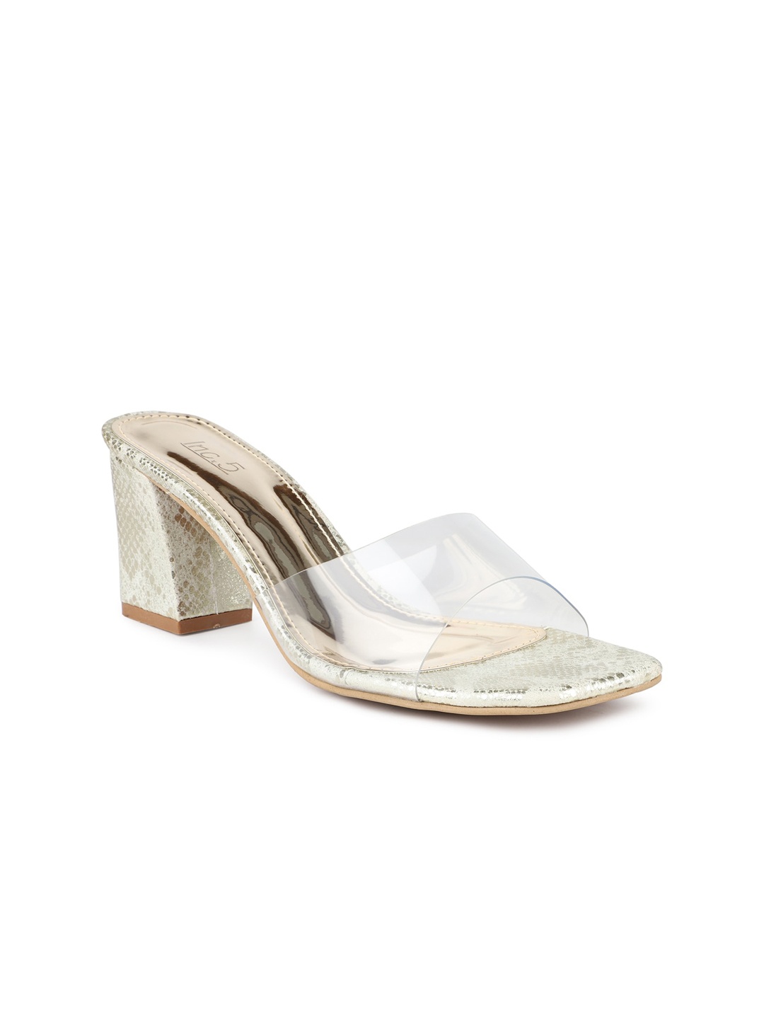 

Inc 5 Women Gold-Toned & Transparent Party Block Heels