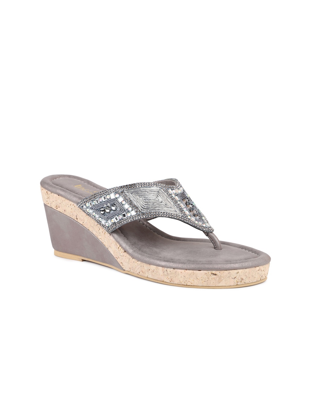 

Inc 5 Women Gunmetal-Toned Embellished Ethnic Wedge Heels, Metallic