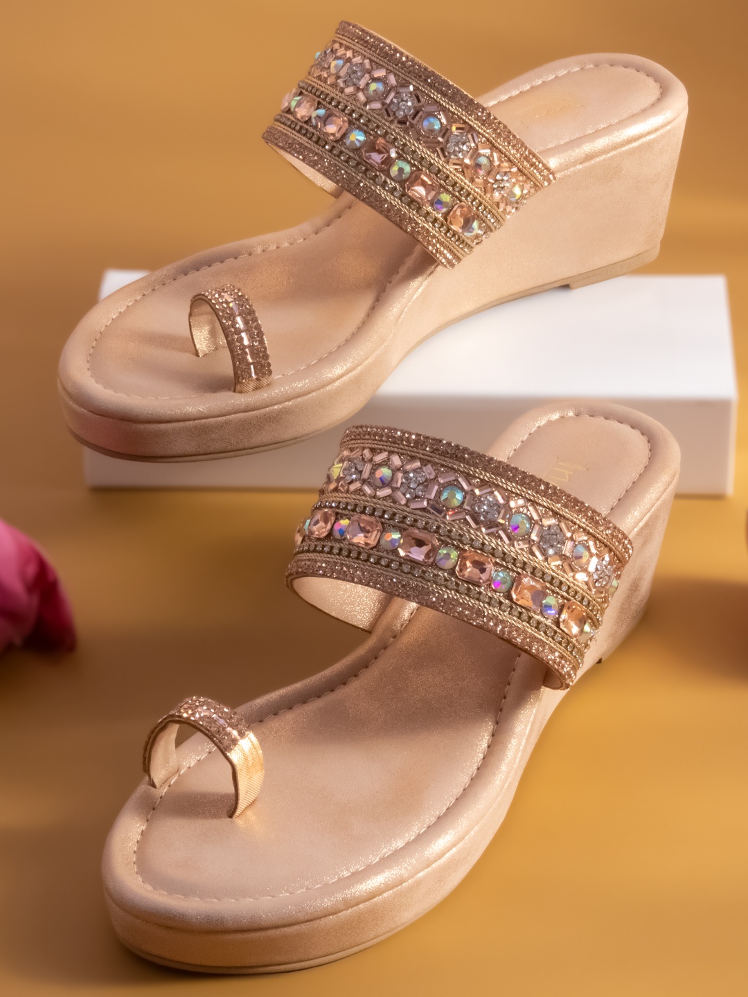 

Inc 5 Women Rose Gold Embellished Ethnic Wedge Heels