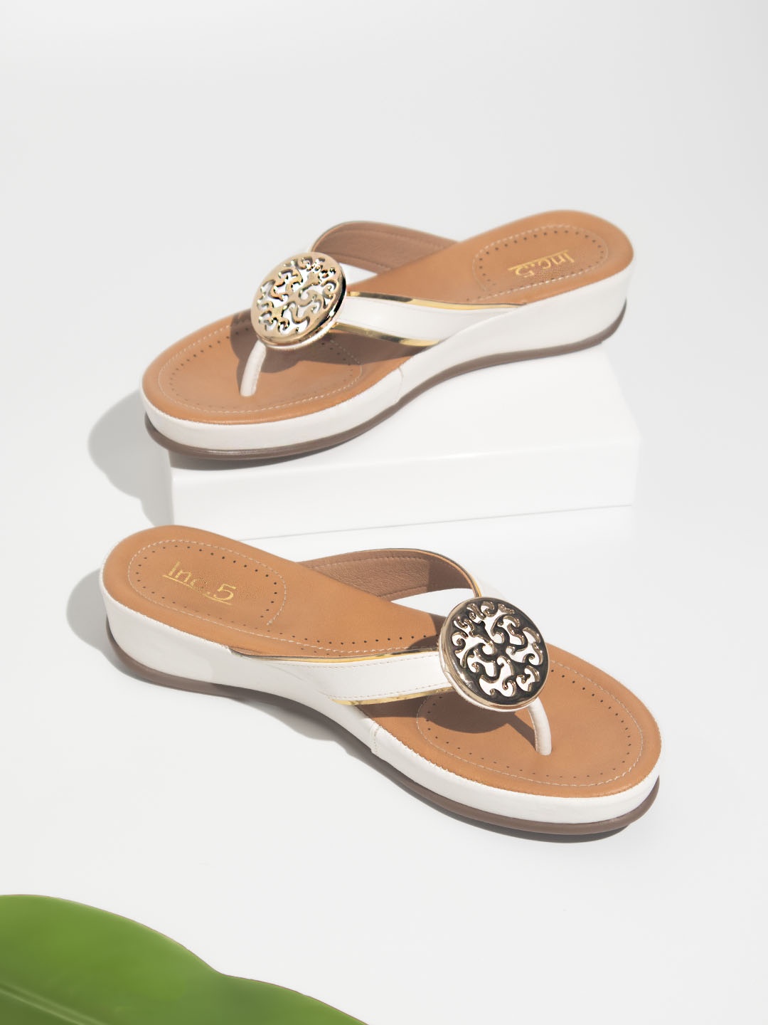 

Inc 5 Women White Embellished Comfort Heels