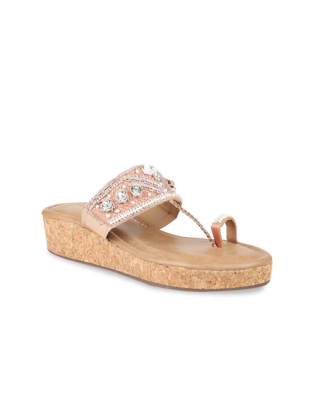 

Inc 5 Rose Gold Embellished Ethnic Flatform Heels