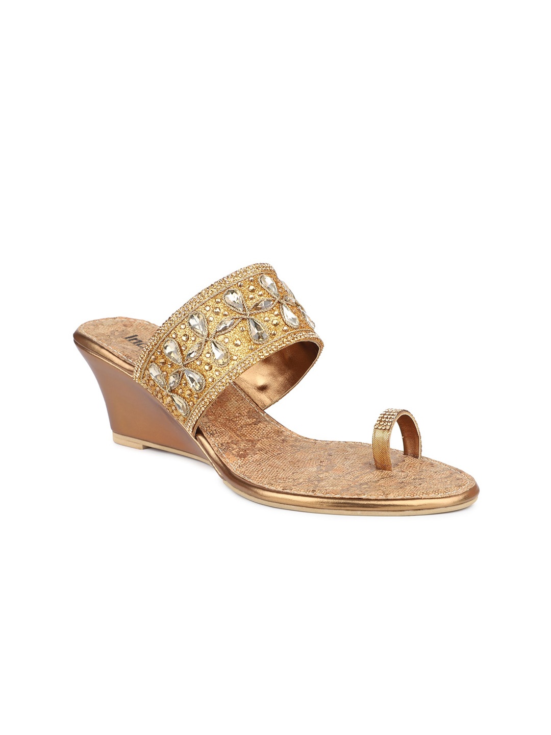 Inc 5 Women Gold-Toned Embellished Ethnic Wedge Heels