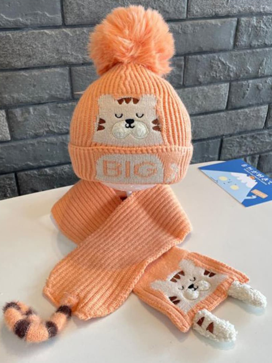 Little Surprise Box LLP Kids Orange Woven Woolen Cap & Muffler
