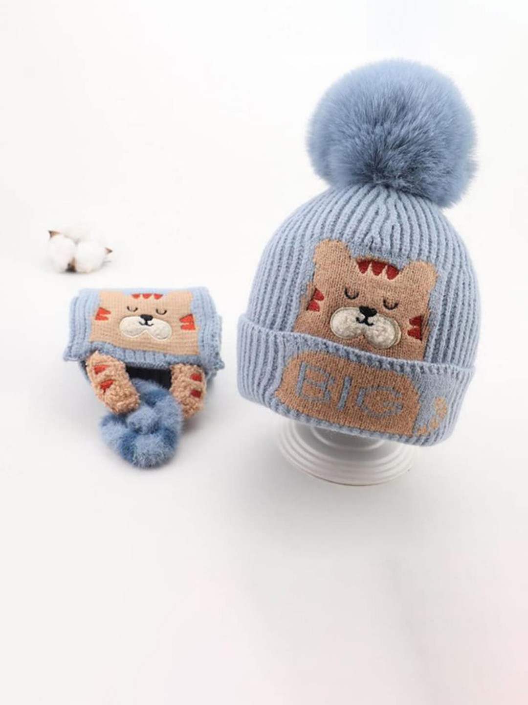 

Little Surprise Box LLP Kids Blue Self Printed Woolen Cap & Mufflers
