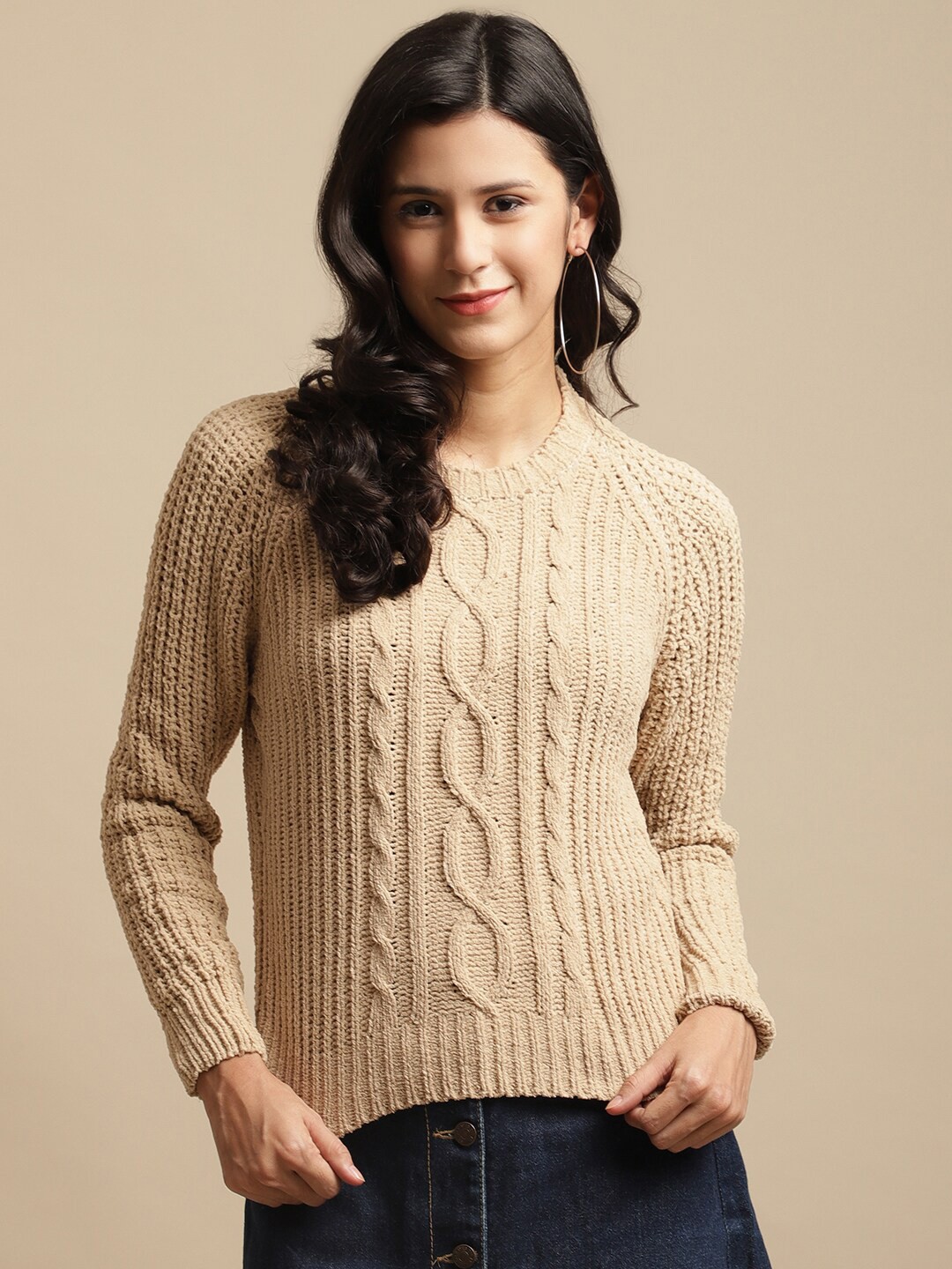 

TAG 7 Women Beige Cable Knit Pullover