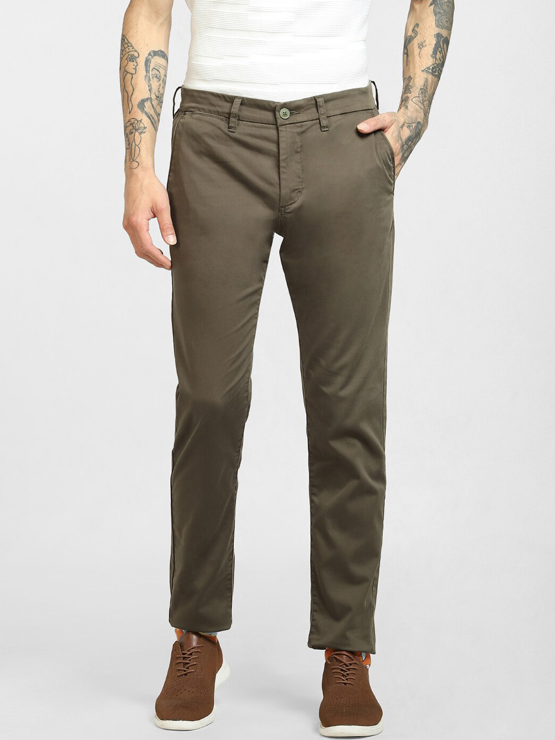 

Jack & Jones Men Brown Cotton Chinos Trousers
