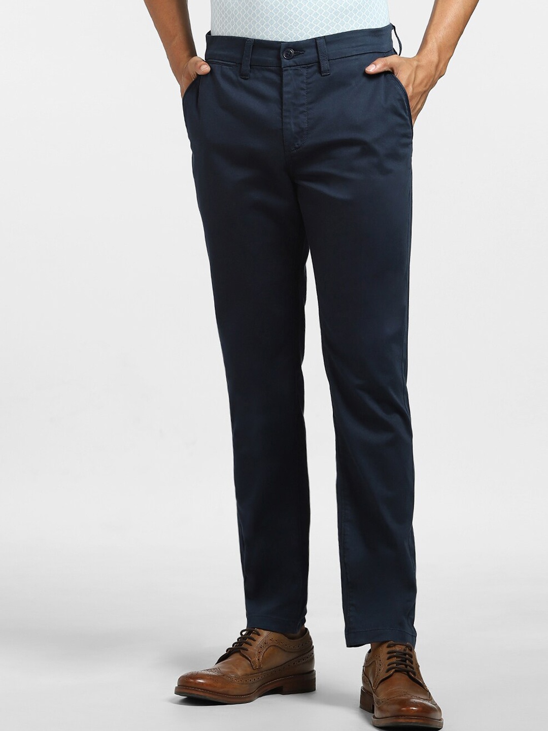 

Jack & Jones Men Navy Blue Cotton Chinos Trousers