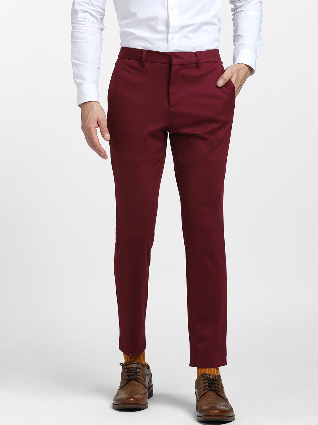 

Jack & Jones Men Maroon Slim Fit Trousers