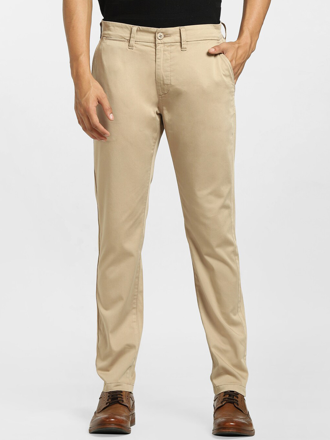 

Jack & Jones Men Beige Cotton Trousers