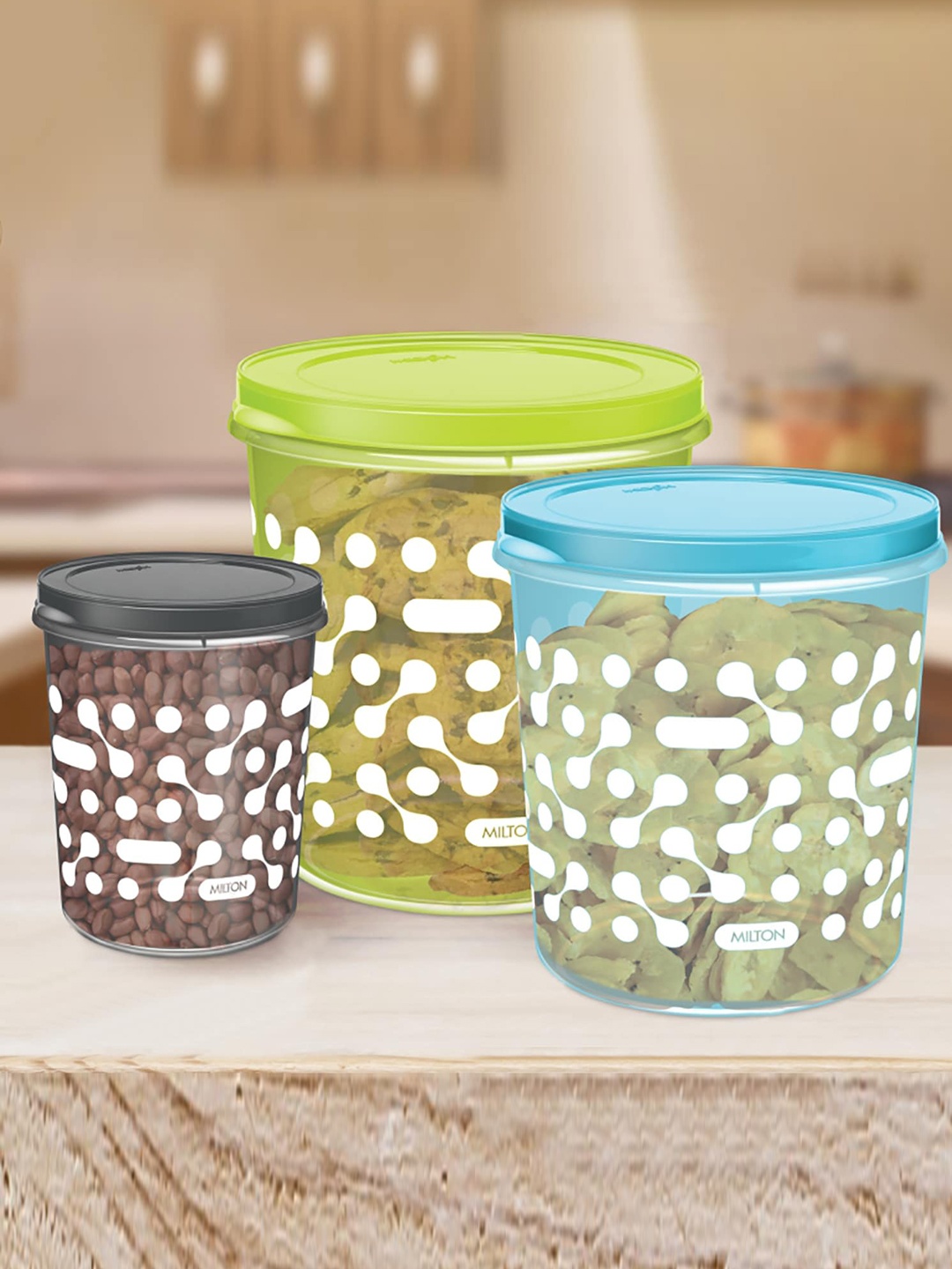 

Milton Storex Storage Blue Set Of 3 Printed Containers