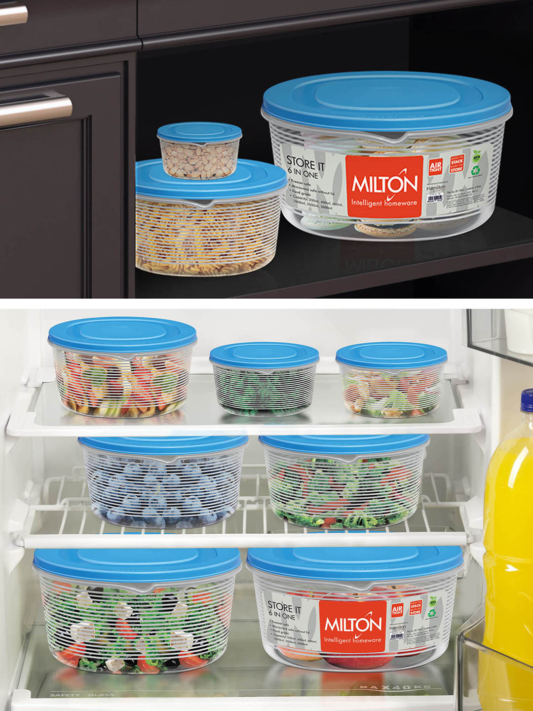 

Milton Store It Blue Set Of 6 Food Containers 200 ml 400 ml 600 ml 800 ml 1 L & 2 L