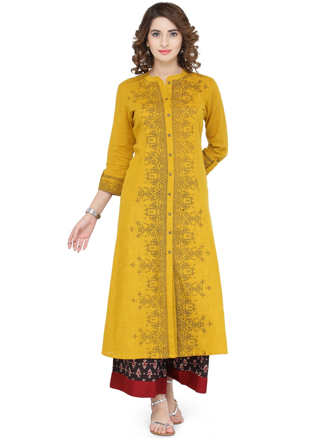 

Varanga Women Mustard & Brown Printed A-Line Kurta with Palazzos