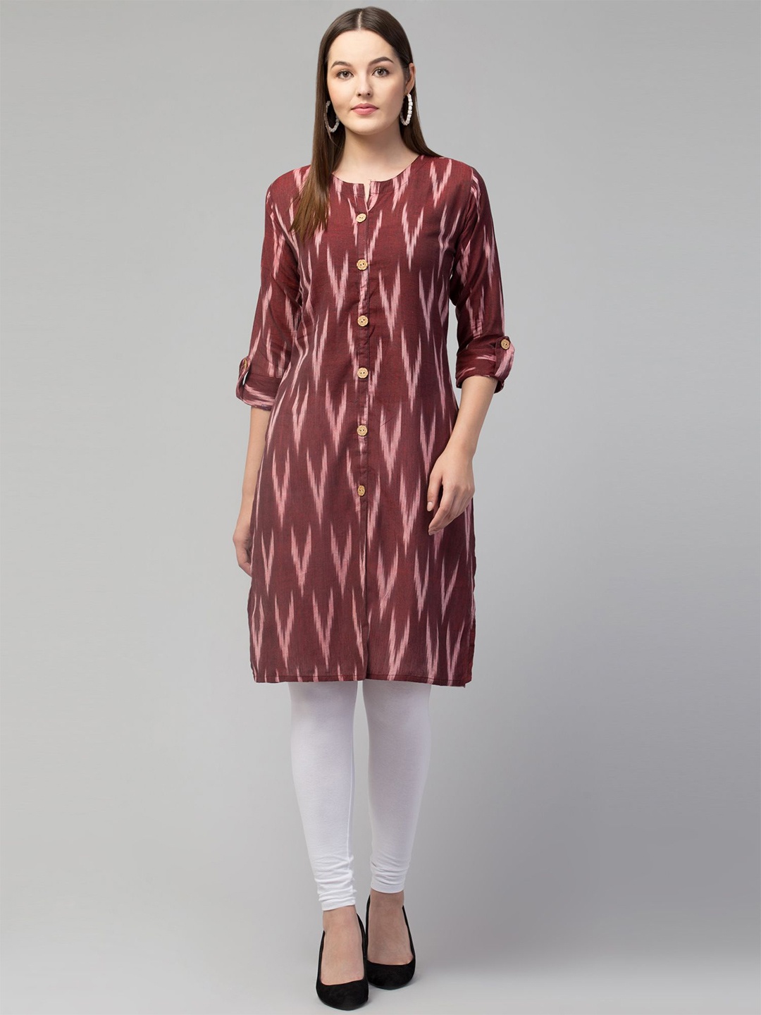 

Apraa & Parma Chevron Woven Design Cotton Kurta, Maroon