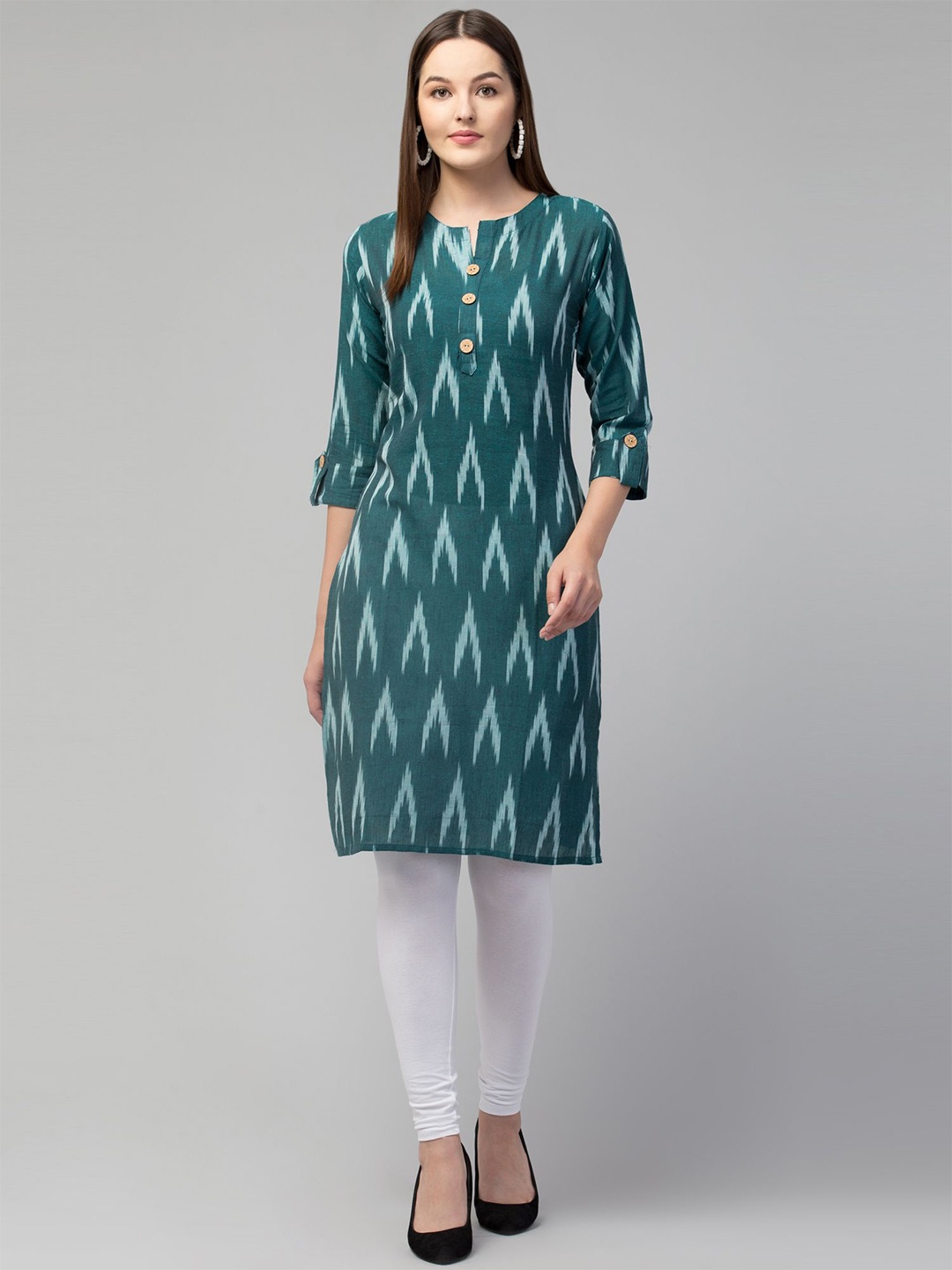 

Apraa & Parma Women Green Chevron Pure Cotton Kurta