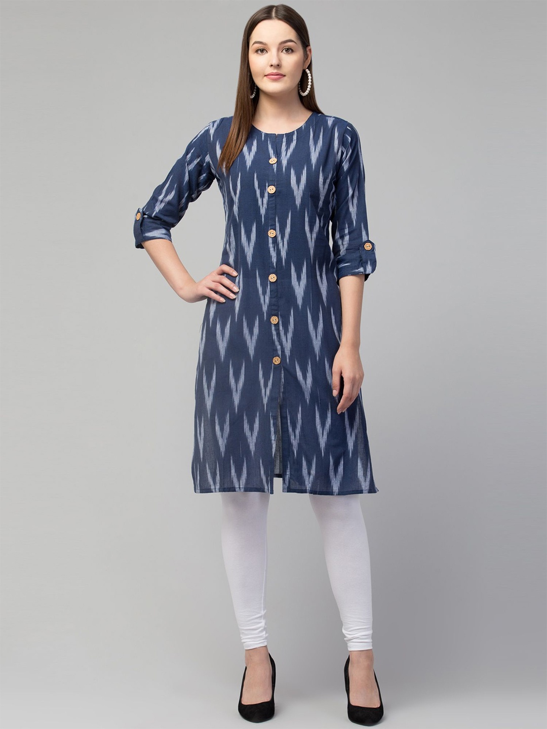 

Apraa & Parma Women Navy Blue Chevron Pure Cotton Kurta