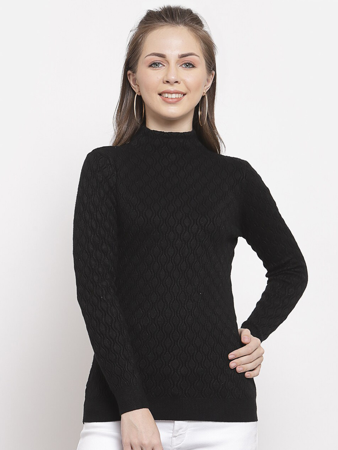 

Mafadeny Women Black Cable Knit Pullover