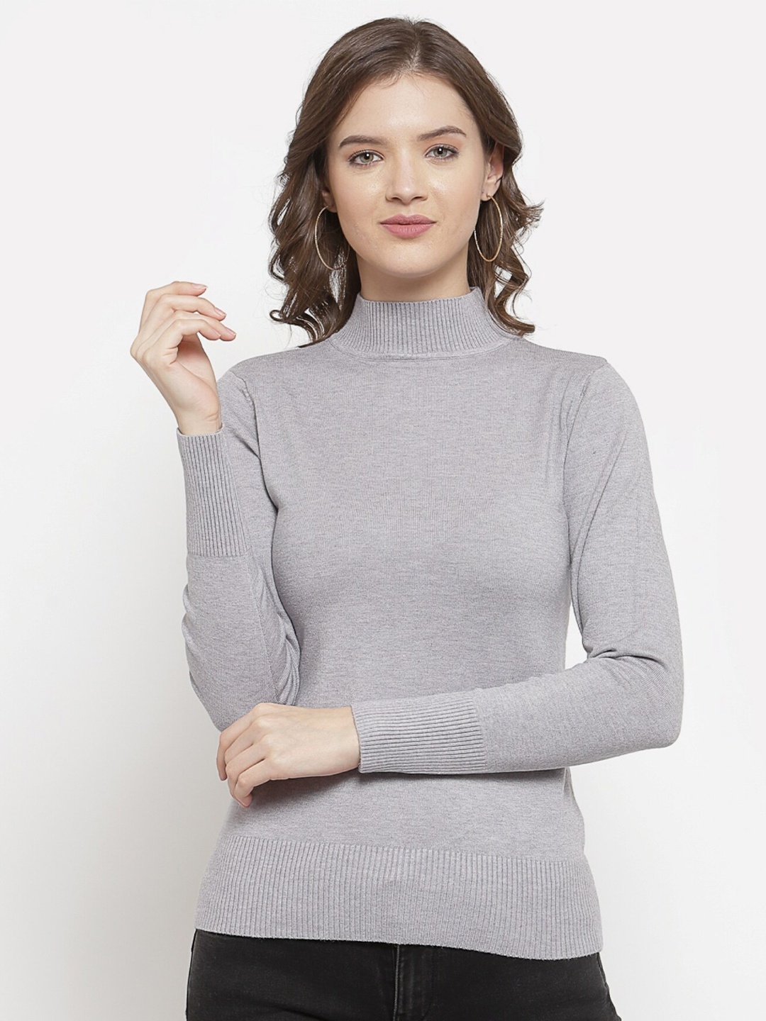 

Mafadeny Women Grey Solid Pullover Sweater