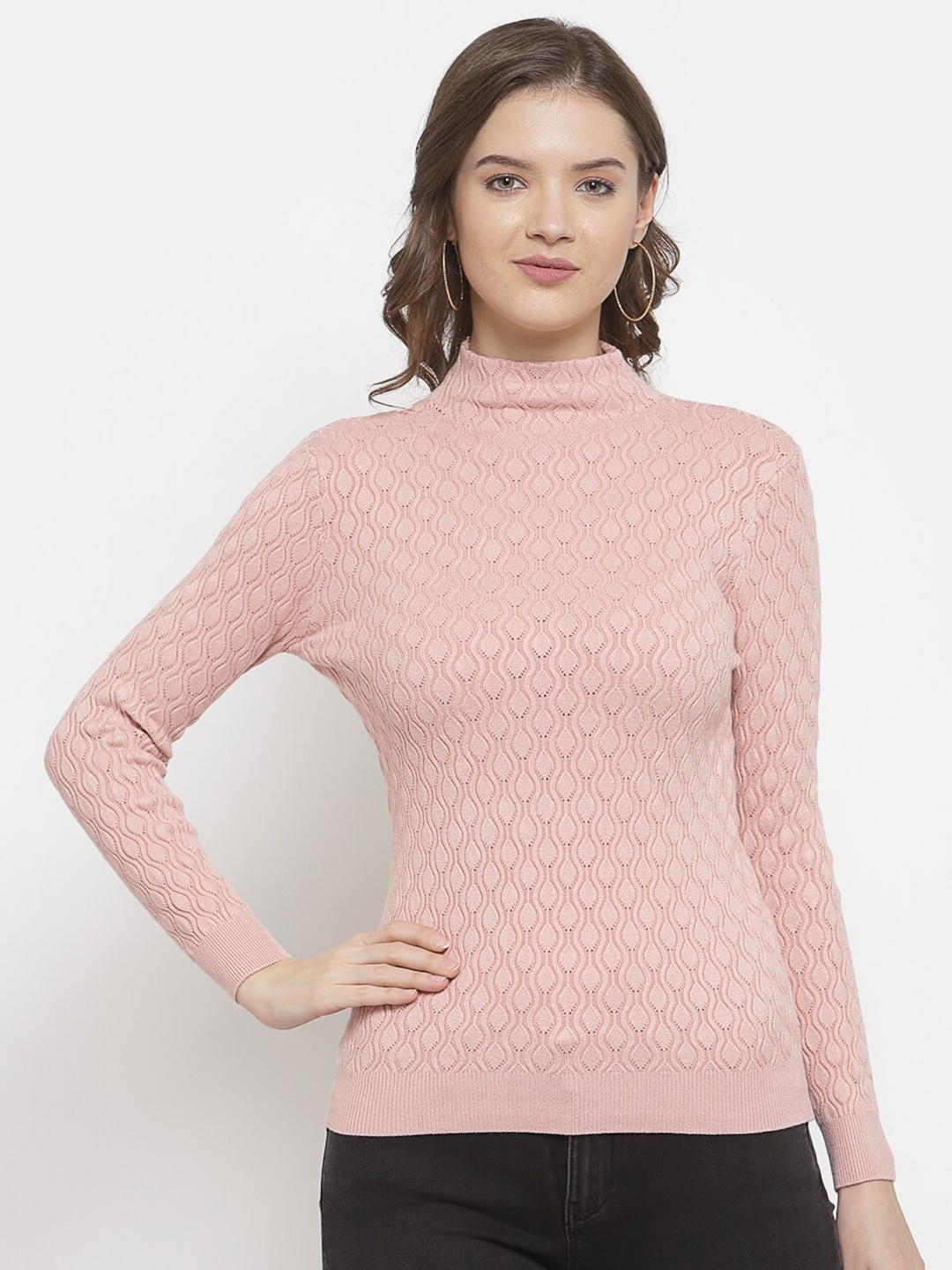 

Mafadeny Women Pink Geometric Pullover Sweater