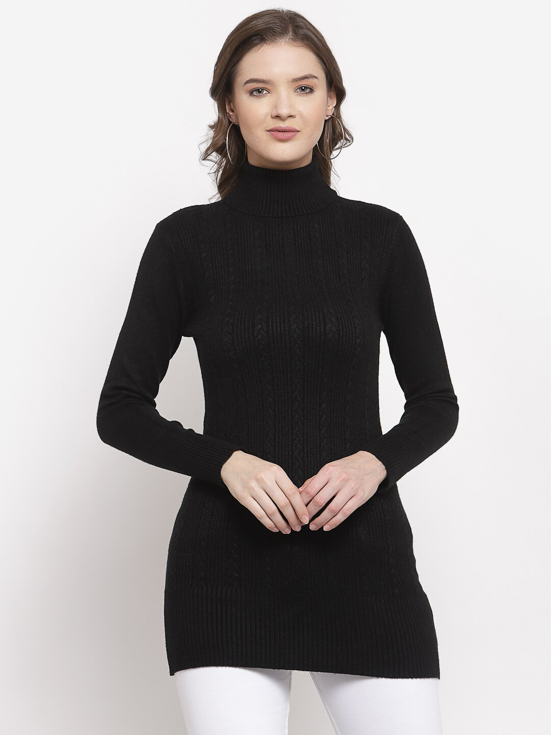 

Mafadeny Women Black Longline Pullover Sweater