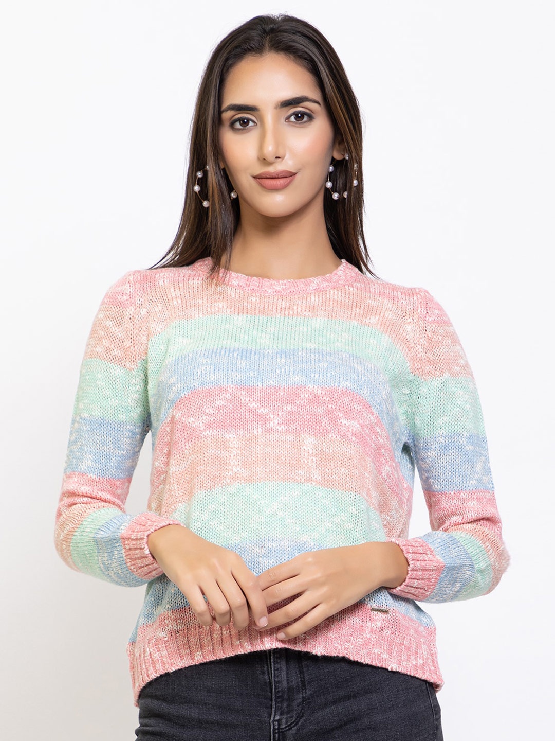 

Species Women Blue & Pink Colourblocked Acrylic Pullover