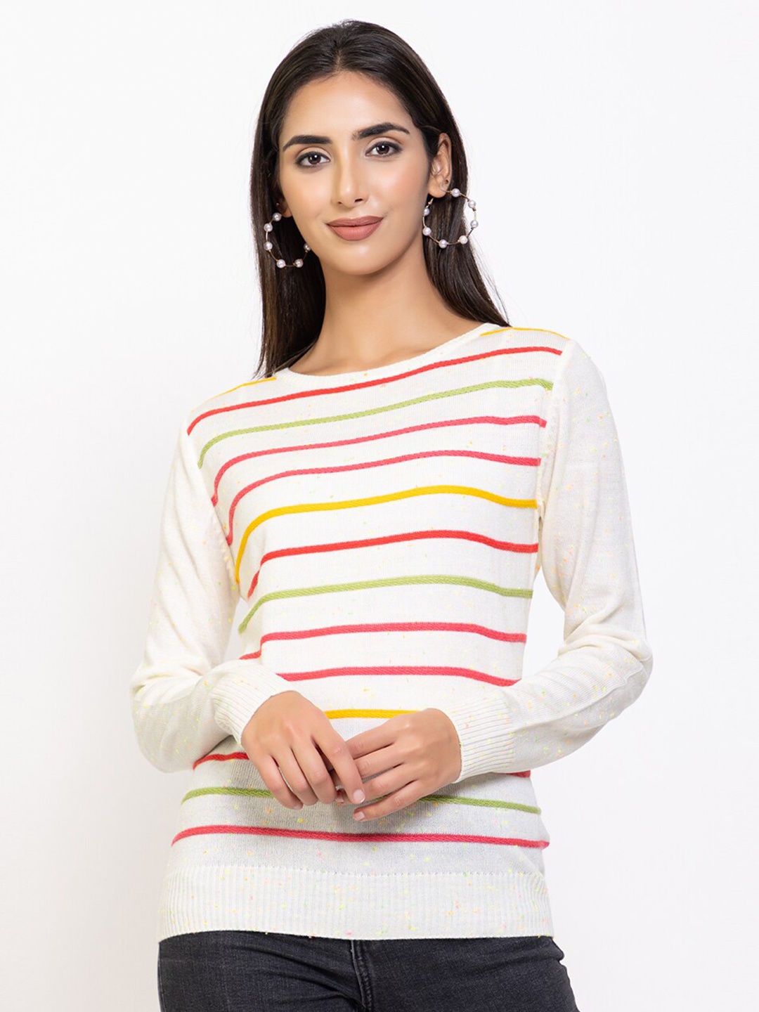 

Species Women White & Pink Striped Pullover